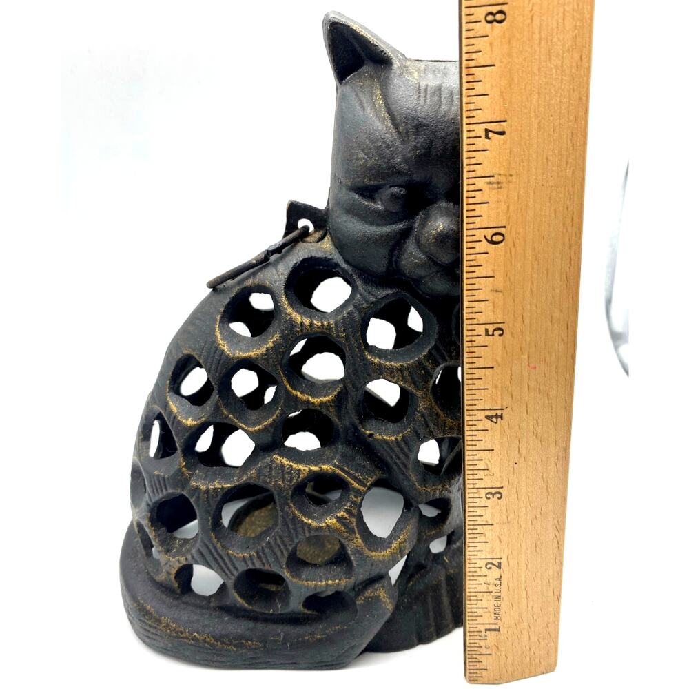 VTG Cast Iron Cat‎ Lantern Japan Cast Iron Pouty Cat Lantern 8.5" tall Vintage - Picture 7 of 9